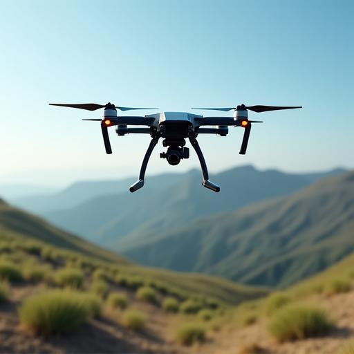 A drone surveying a potential site for a renewable energy project.