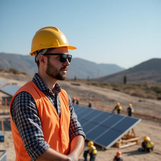A construction manager overseeing the installation of solar panels.