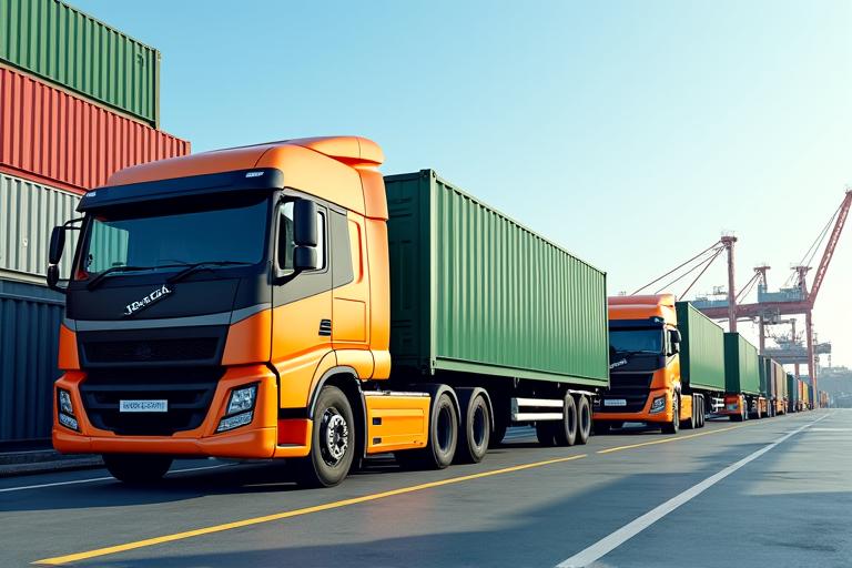 Electric trucks being charged at the Port Melbourne Logistics Hub.