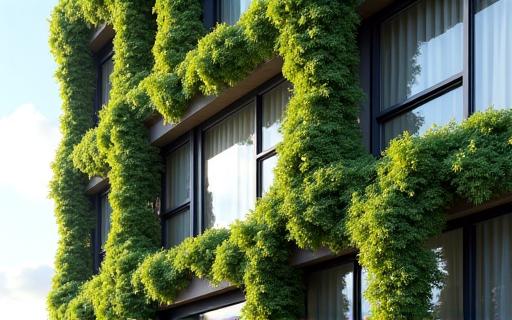A modern building facade with integrated green walls.